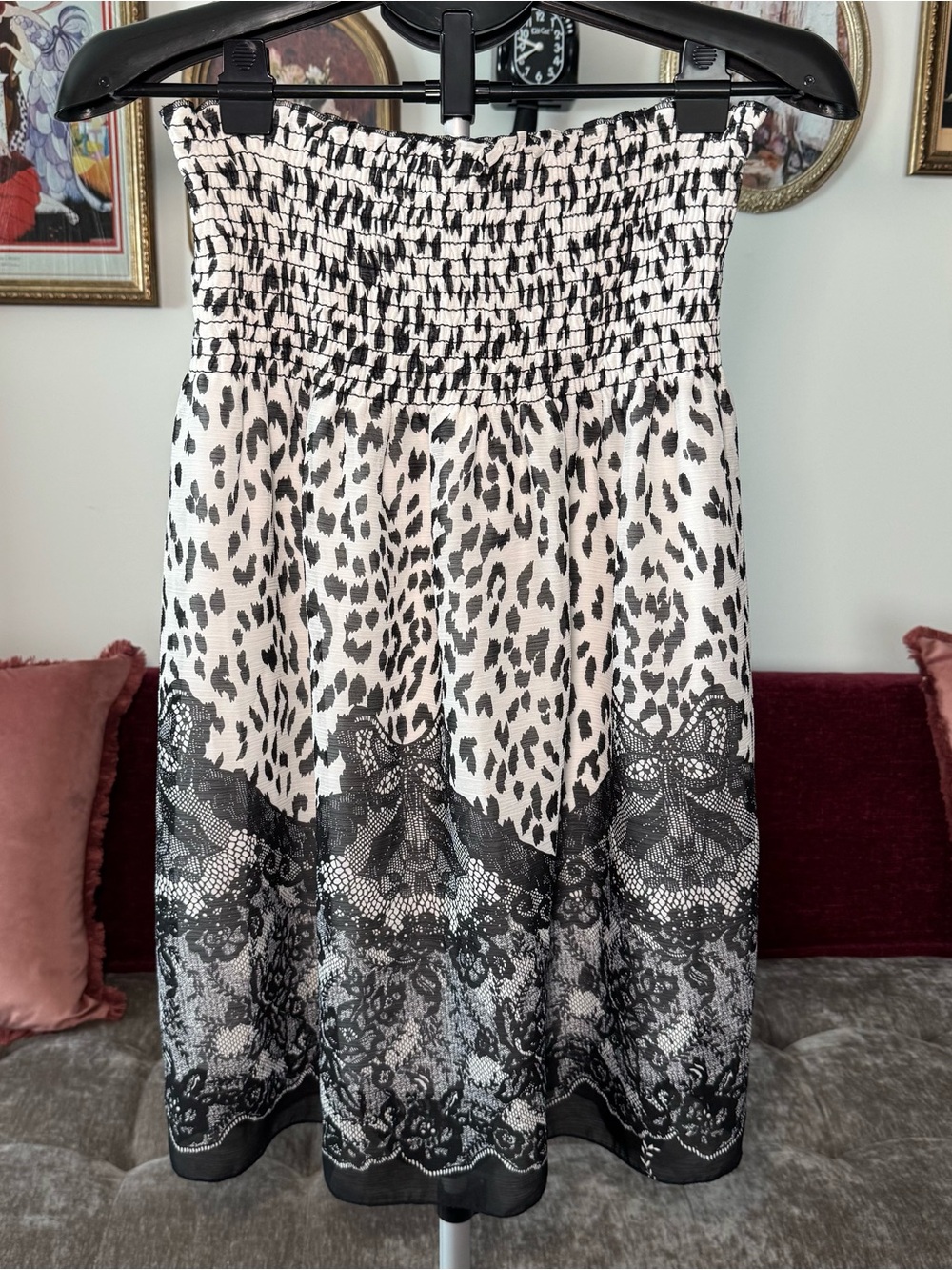 Y2K Animal and Lace Print Strapless Mini Dress